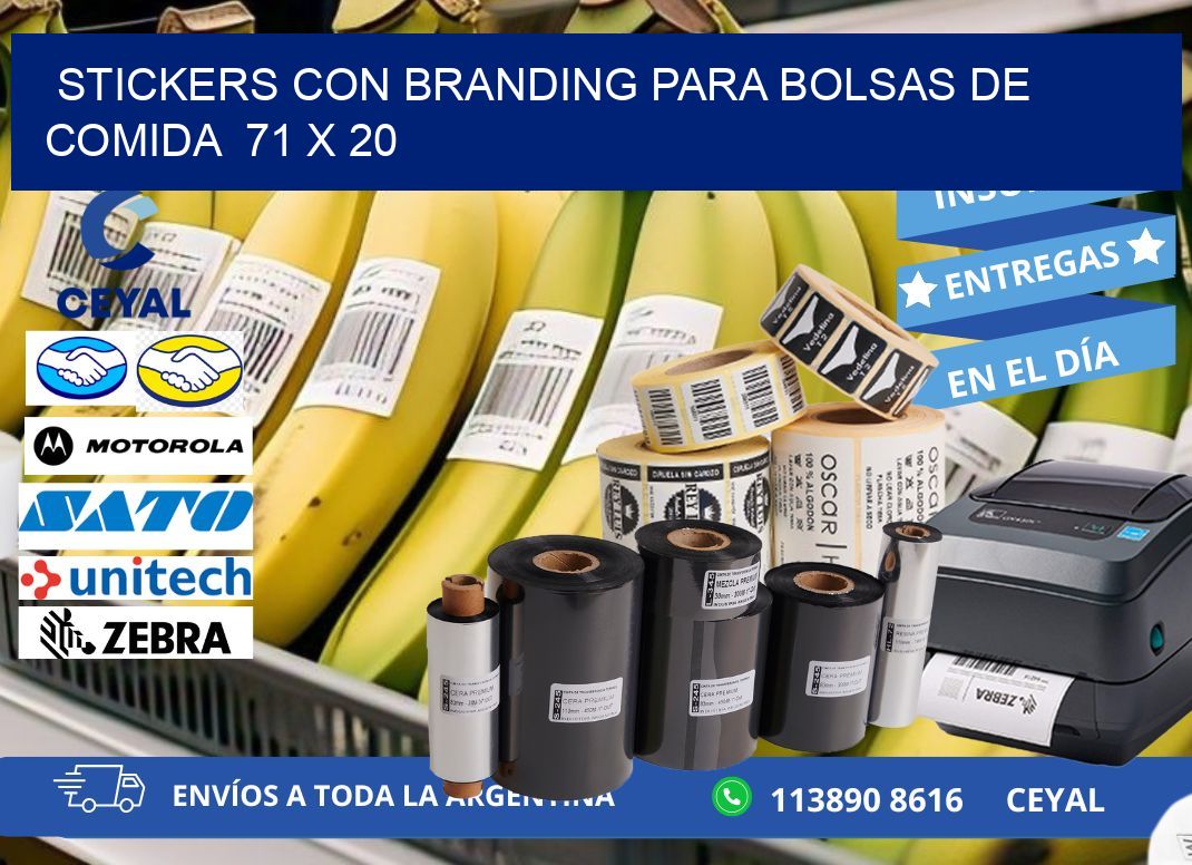 STICKERS CON BRANDING PARA BOLSAS DE COMIDA  71 x 20