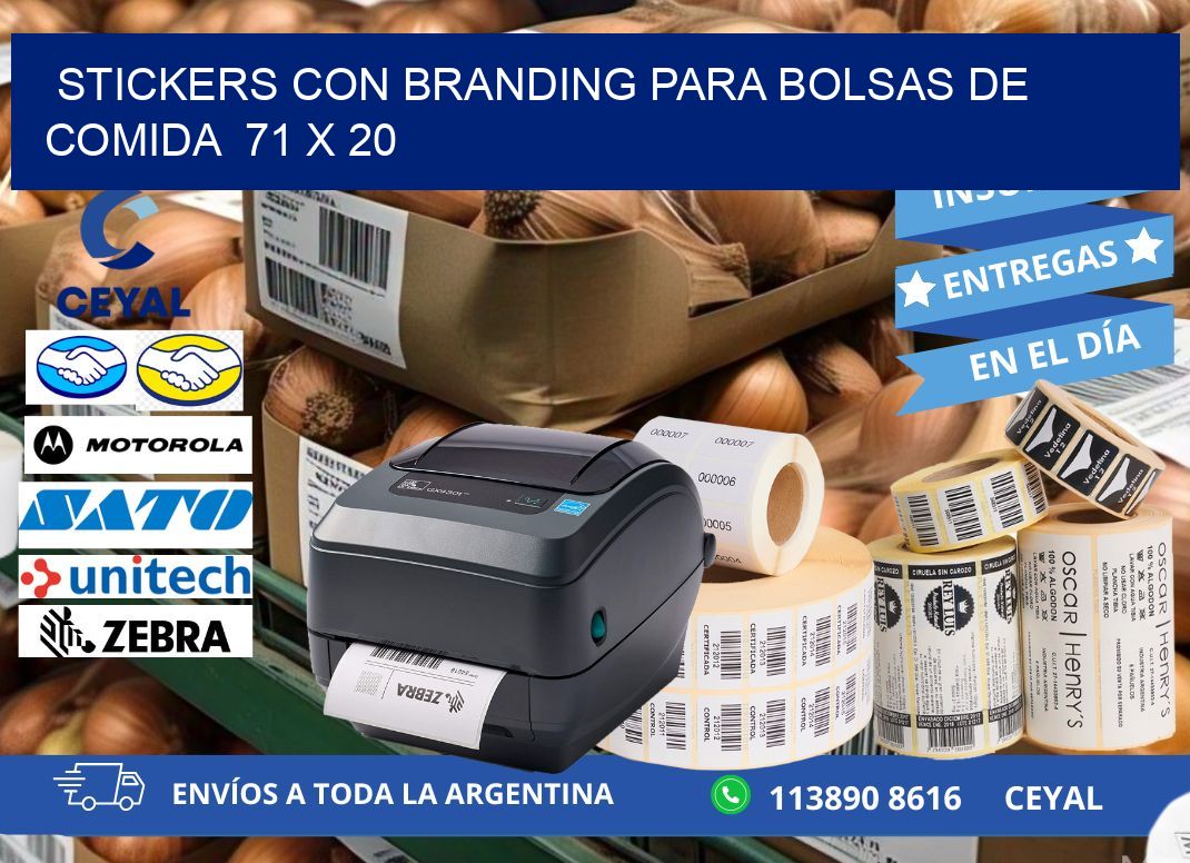 STICKERS CON BRANDING PARA BOLSAS DE COMIDA  71 x 20