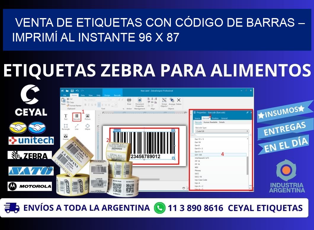 VENTA DE ETIQUETAS CON CÓDIGO DE BARRAS – IMPRIMÍ AL INSTANTE 96 x 87