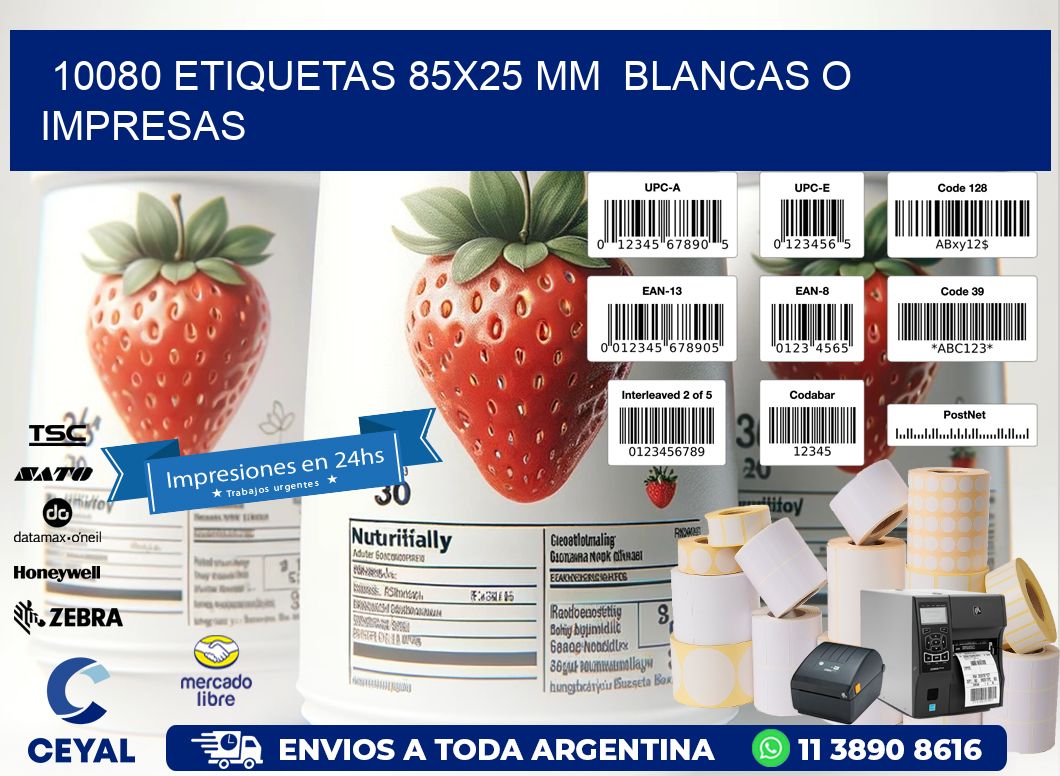 10080 ETIQUETAS 85x25 mm  BLANCAS O IMPRESAS