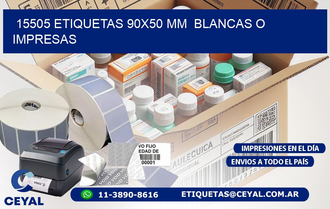 15505 ETIQUETAS 90×50 mm  BLANCAS O IMPRESAS