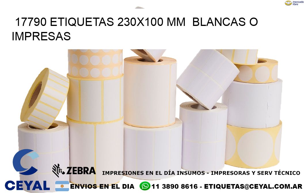 17790 ETIQUETAS 230x100 mm  BLANCAS O IMPRESAS