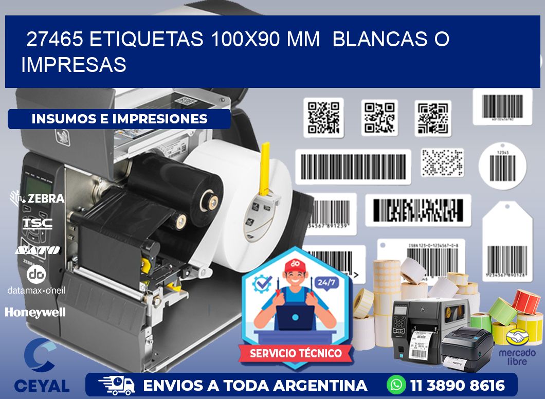 27465 ETIQUETAS 100x90 mm  BLANCAS O IMPRESAS