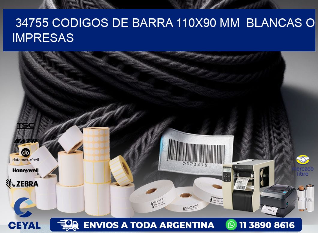 34755 CODIGOS DE BARRA 110x90 mm  BLANCAS O IMPRESAS