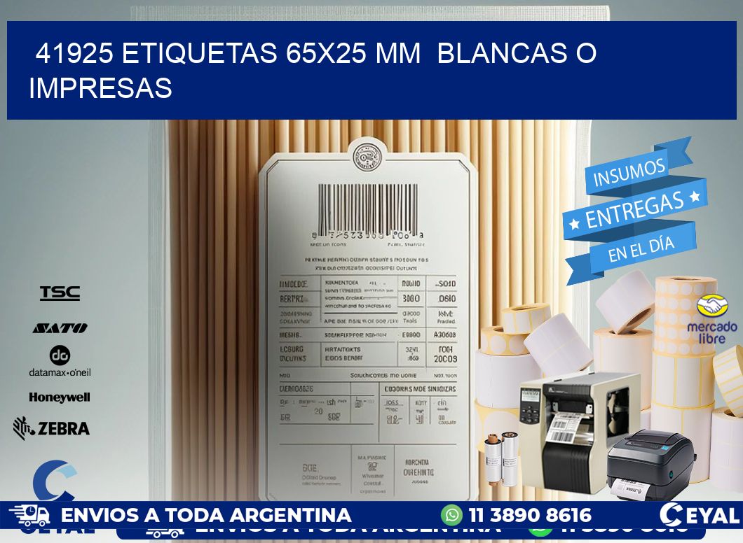 41925 ETIQUETAS 65x25 mm  BLANCAS O IMPRESAS