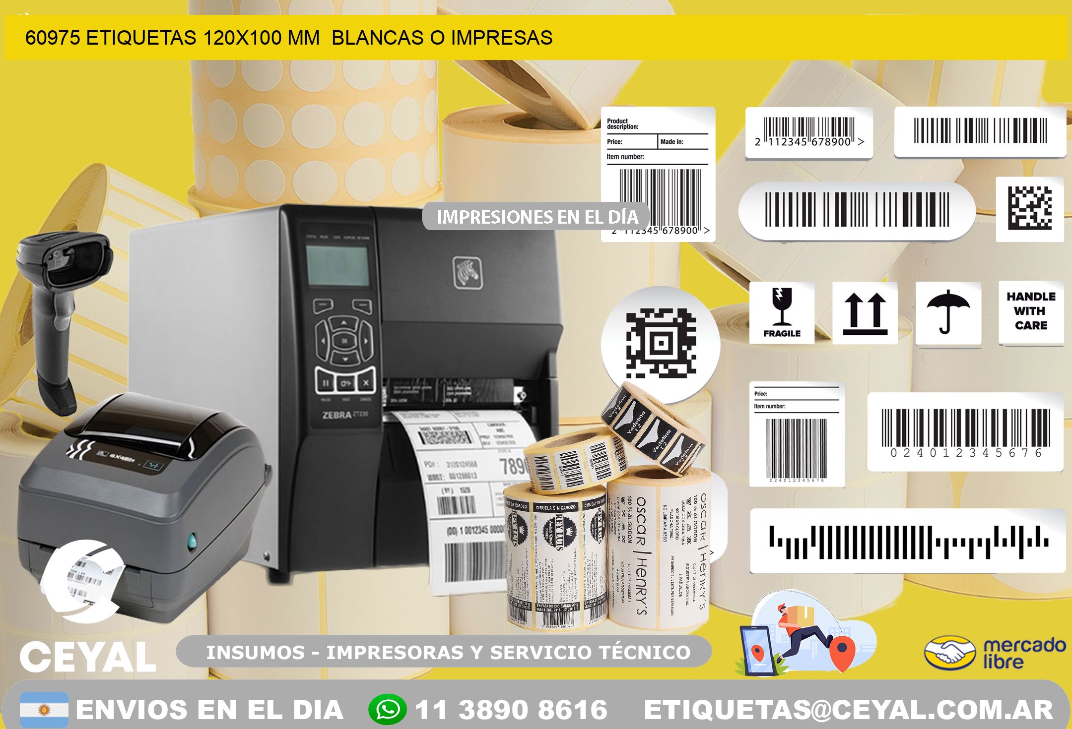 60975 ETIQUETAS 120×100 mm  BLANCAS O IMPRESAS