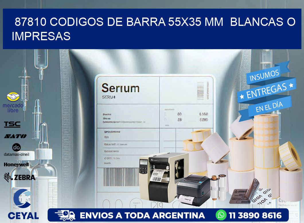 87810 CODIGOS DE BARRA 55×35 mm  BLANCAS O IMPRESAS