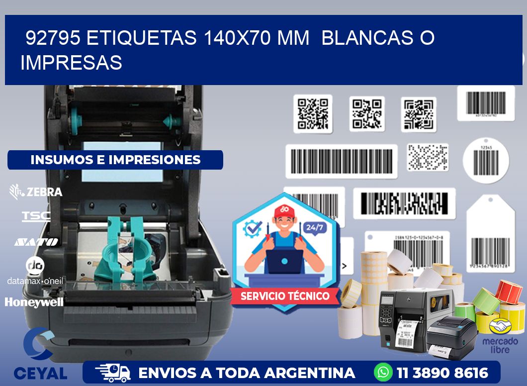 92795 ETIQUETAS 140x70 mm  BLANCAS O IMPRESAS