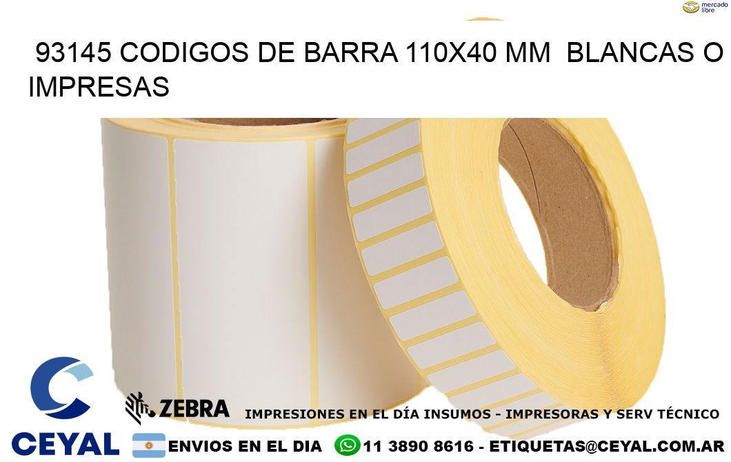 93145 CODIGOS DE BARRA 110x40 mm  BLANCAS O IMPRESAS