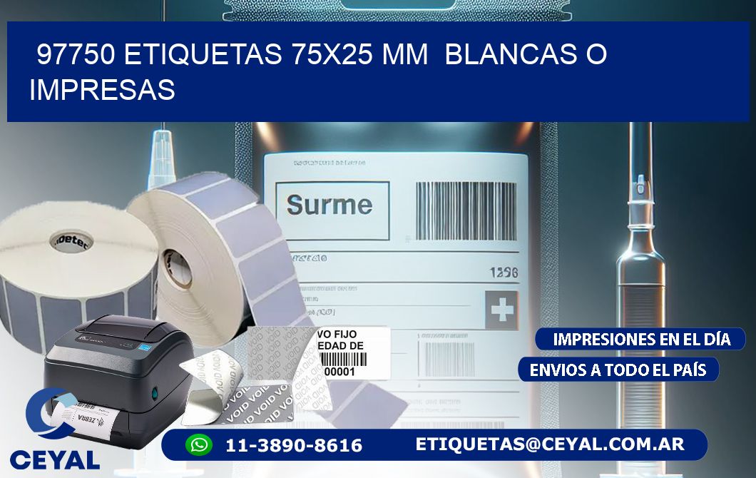 97750 ETIQUETAS 75x25 mm  BLANCAS O IMPRESAS